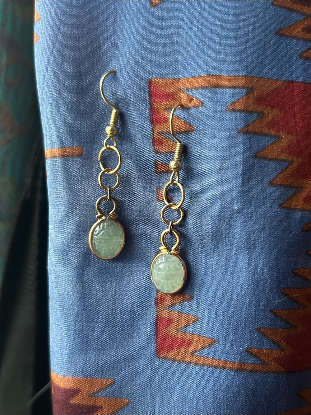 Gold-Tone 925 Sterling Drop scarab cut Earrings in pale mint Green